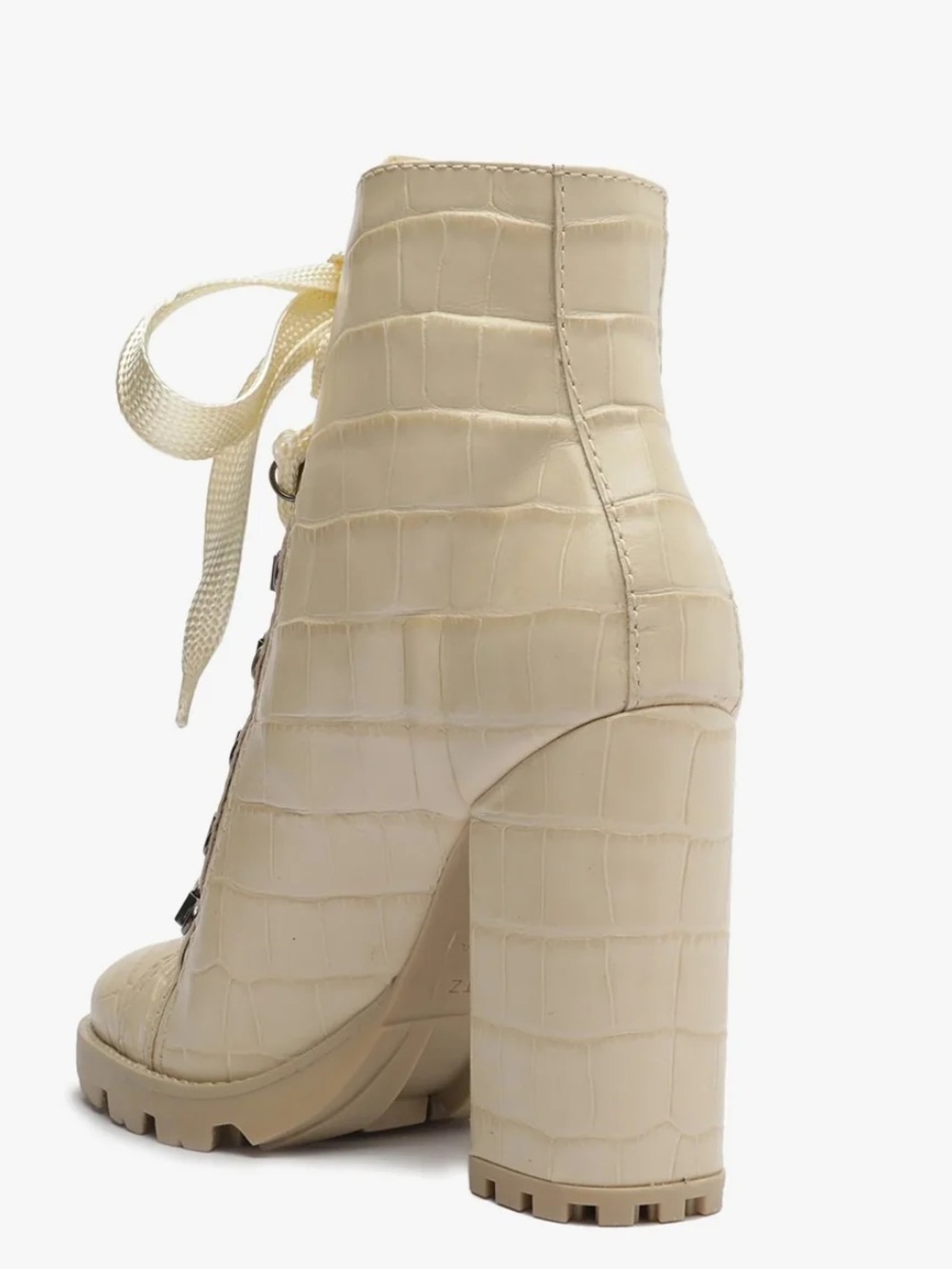 SCHUTZ Croc-Embossed Lace-Up Block Heel Boot in Cream - Picture 3 of 3